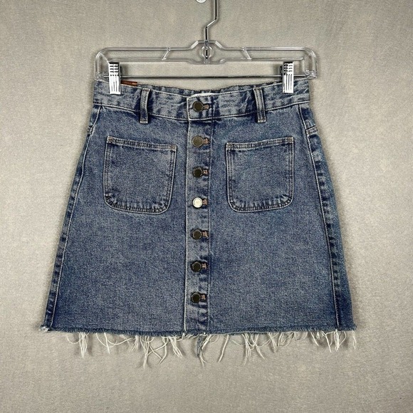 Zara Denim Skirt Size Small A-line Button Front Patch Pockets Y2K Raw Hem - Picture 2 of 9